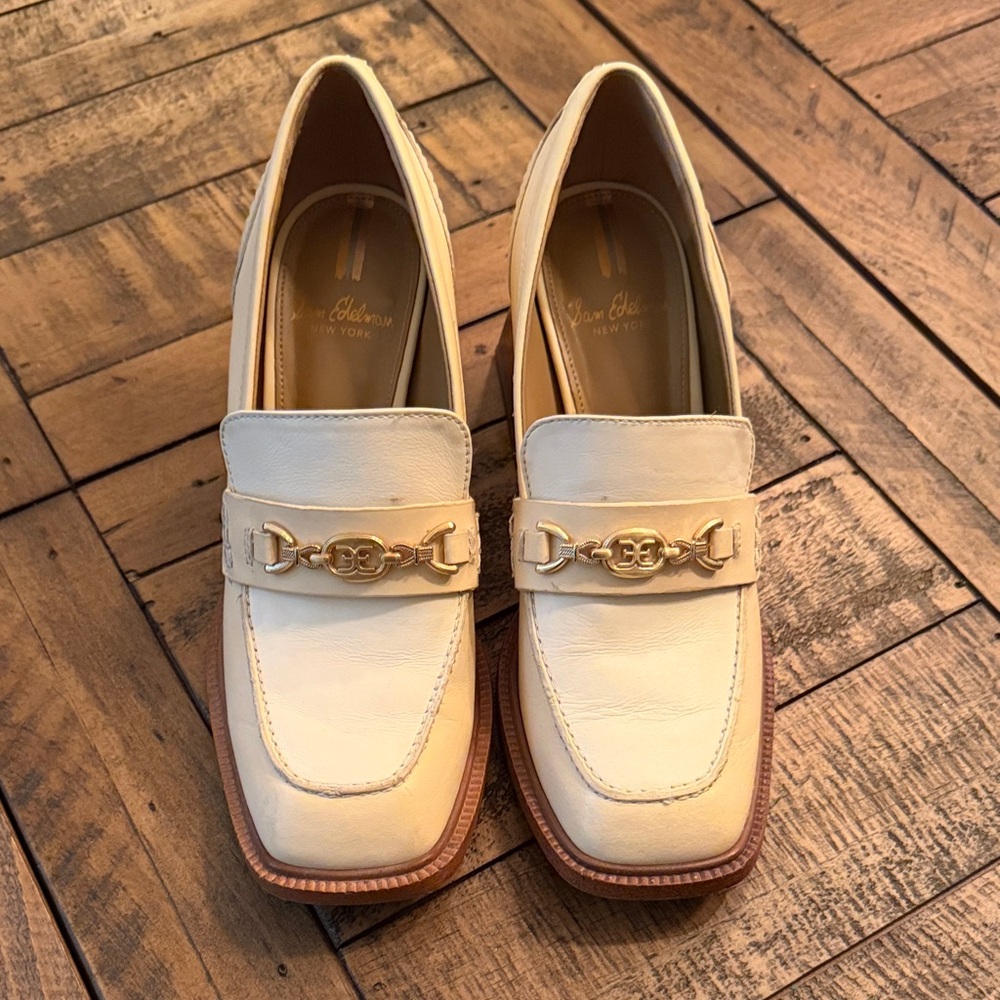 CLASSIC CHIC ✨ SAM EDELMAN GOLD BIT LOAFERS Gold Hardware Block Heel